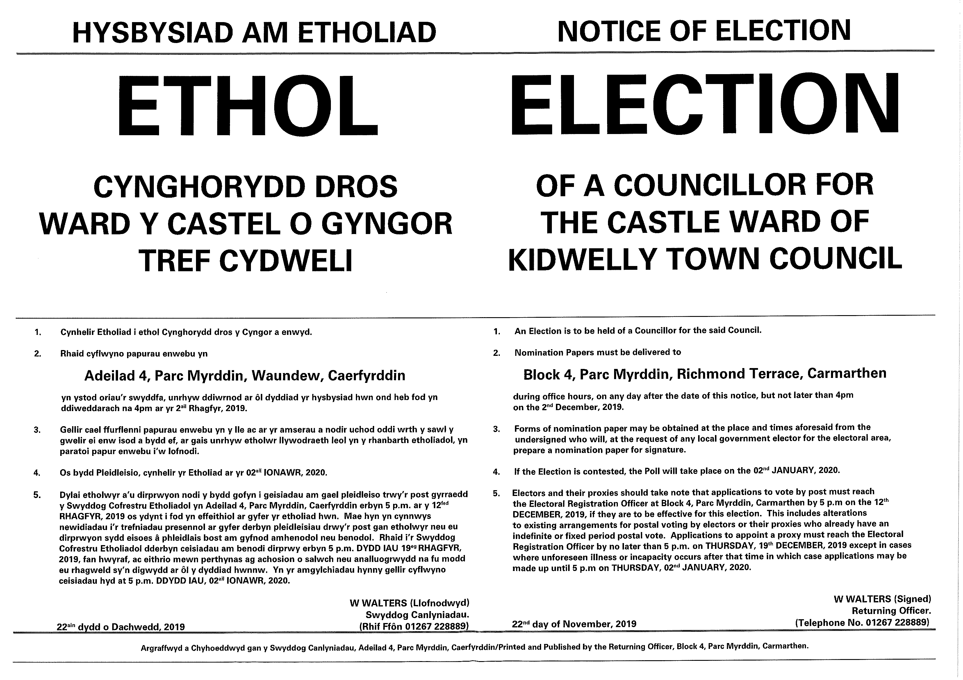 Notice of Election November 2019