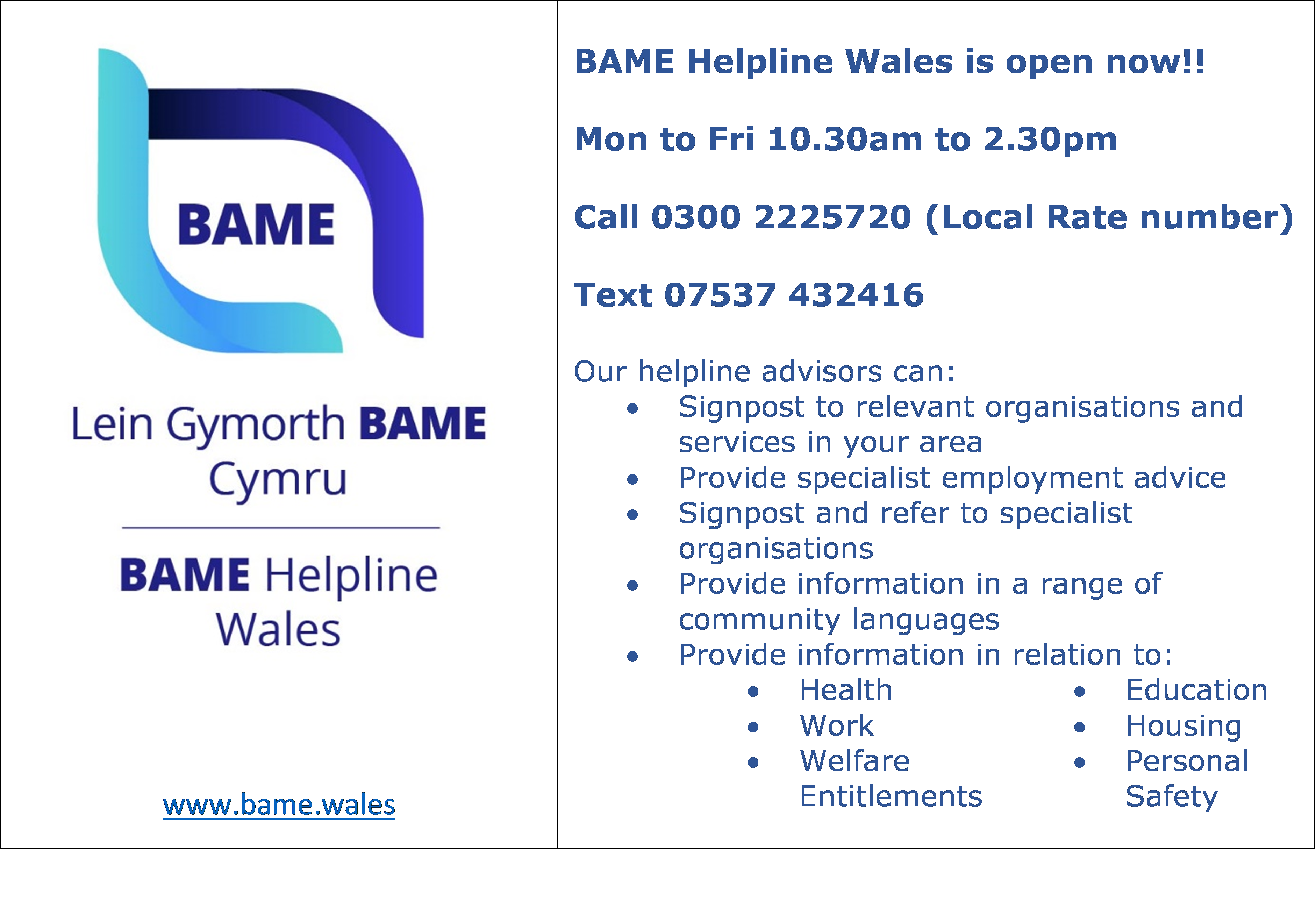 BAME helpline Wales